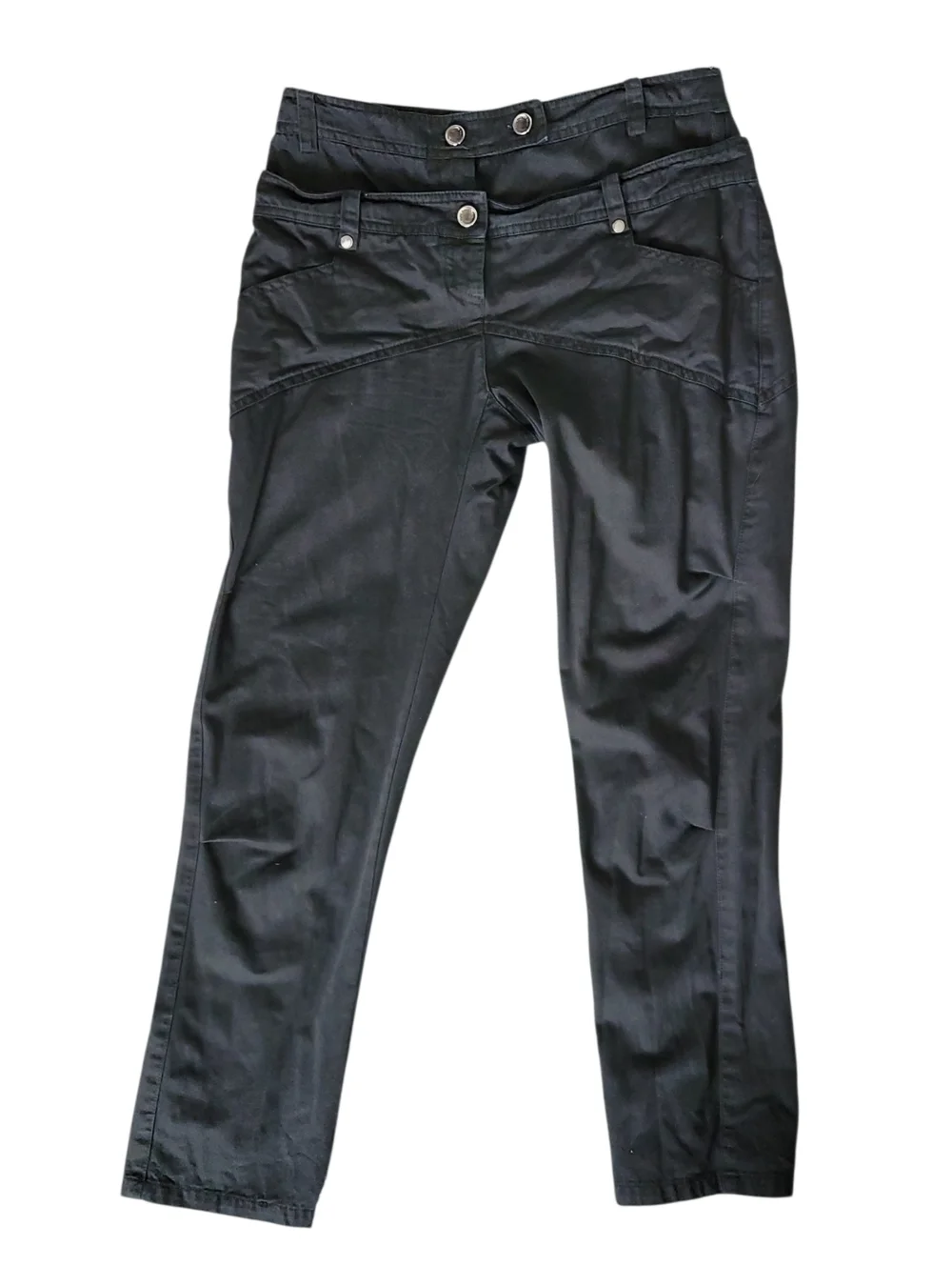 Patrizia Pepe Black Double Waist Cigarette Pants Y2K Utility Moto IT42 US6